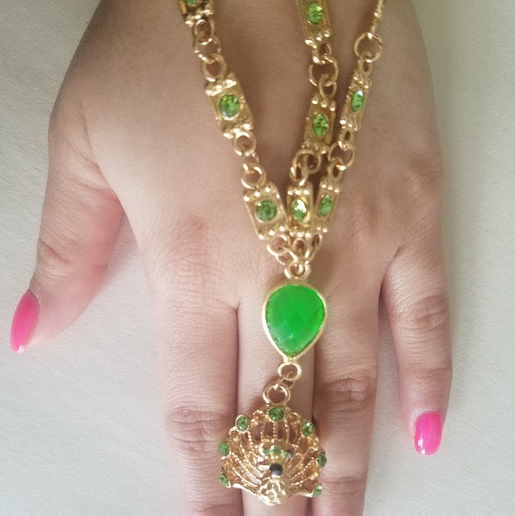 Designer Hand Bracelet with Attached Ring - Picture 3 of 5